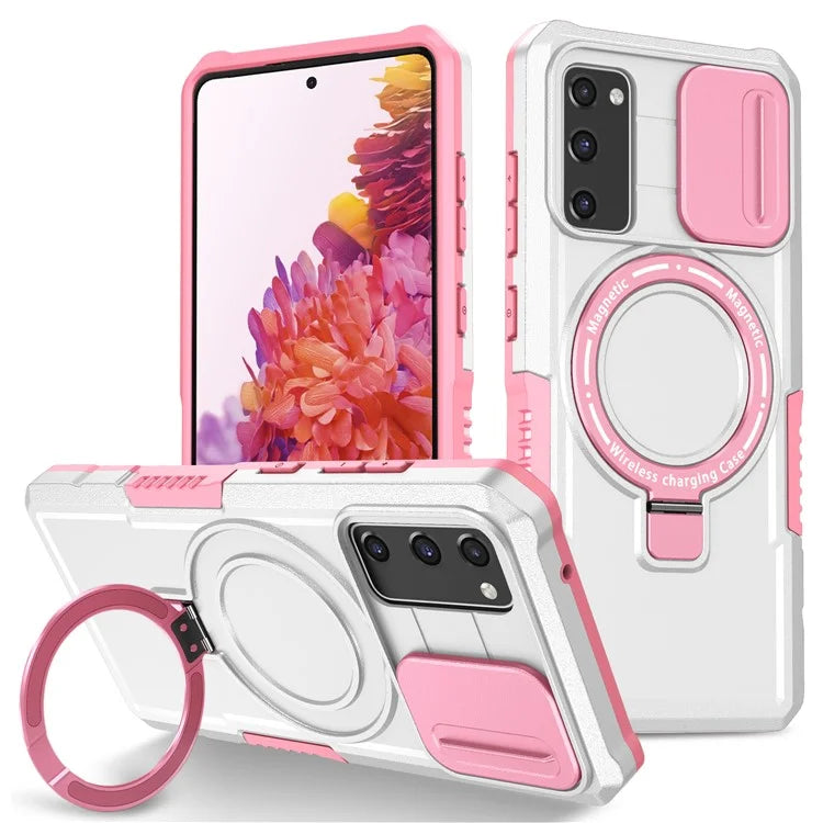 For Samsung Galaxy S20 FE 4G / FE 5G / S20 Lite / S20 FE 2022 Magnetic Case PC+TPU Phone Shell with Slide Camera Lid