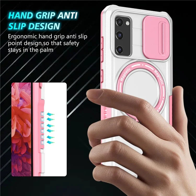 For Samsung Galaxy S20 FE 4G / FE 5G / S20 Lite / S20 FE 2022 Magnetic Case PC+TPU Phone Shell with Slide Camera Lid