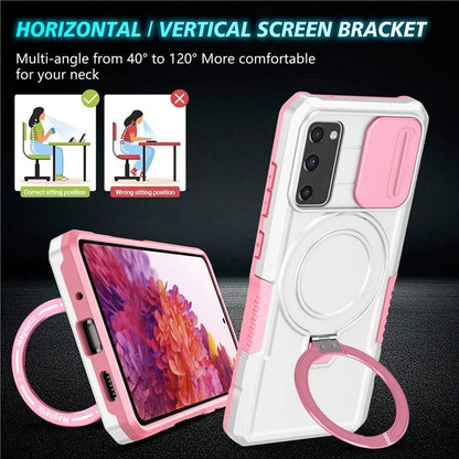 For Samsung Galaxy S20 FE 4G / FE 5G / S20 Lite / S20 FE 2022 Magnetic Case PC+TPU Phone Shell with Slide Camera Lid