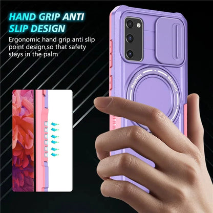 For Samsung Galaxy S20 FE 4G / FE 5G / S20 Lite / S20 FE 2022 Magnetic Case PC+TPU Phone Shell with Slide Camera Lid