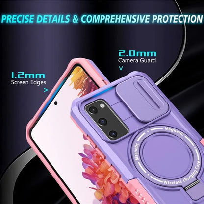 For Samsung Galaxy S20 FE 4G / FE 5G / S20 Lite / S20 FE 2022 Magnetic Case PC+TPU Phone Shell with Slide Camera Lid