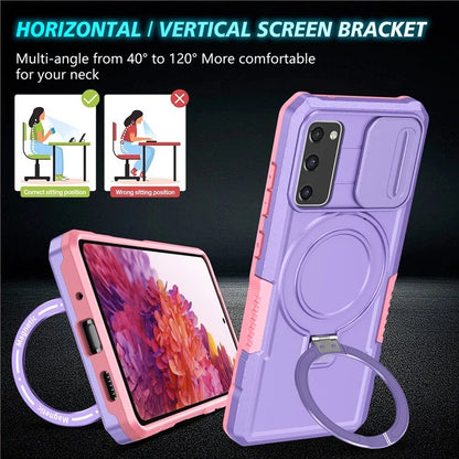 For Samsung Galaxy S20 FE 4G / FE 5G / S20 Lite / S20 FE 2022 Magnetic Case PC+TPU Phone Shell with Slide Camera Lid