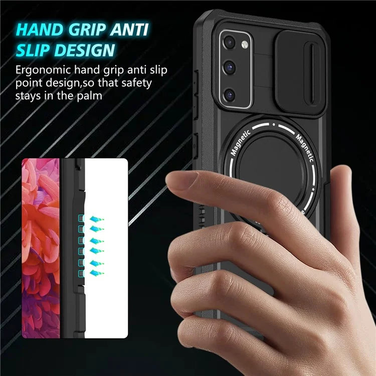 For Samsung Galaxy S20 FE 4G / FE 5G / S20 Lite / S20 FE 2022 Magnetic Case PC+TPU Phone Shell with Slide Camera Lid