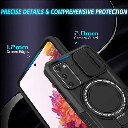 For Samsung Galaxy S20 FE 4G / FE 5G / S20 Lite / S20 FE 2022 Magnetic Case PC+TPU Phone Shell with Slide Camera Lid