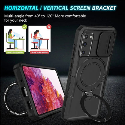 For Samsung Galaxy S20 FE 4G / FE 5G / S20 Lite / S20 FE 2022 Magnetic Case PC+TPU Phone Shell with Slide Camera Lid