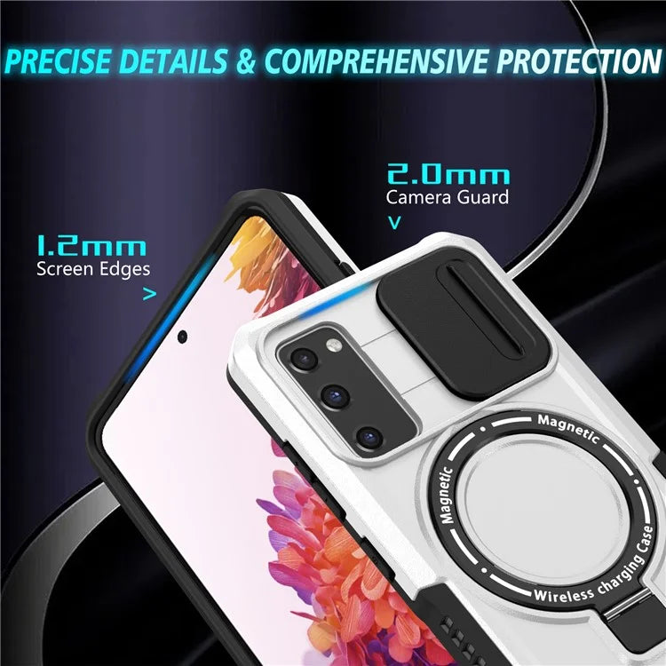 For Samsung Galaxy S20 FE 4G / FE 5G / S20 Lite / S20 FE 2022 Magnetic Case PC+TPU Phone Shell with Slide Camera Lid  /  White