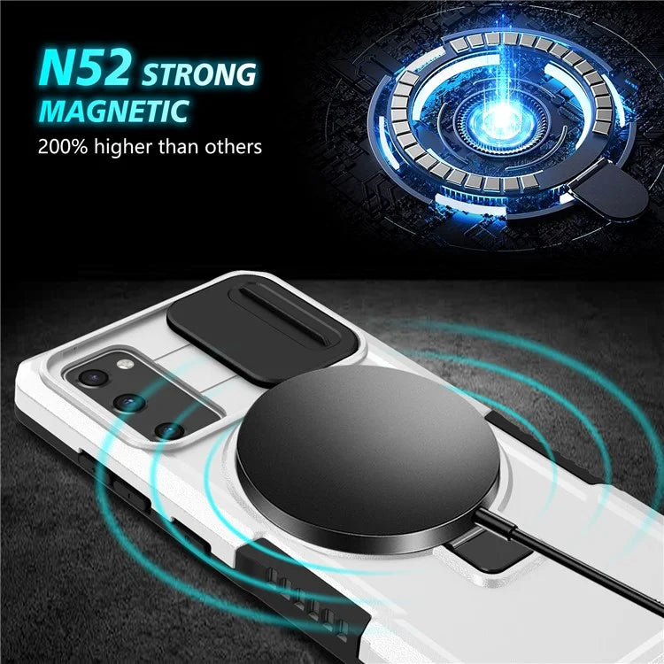 For Samsung Galaxy S20 FE 4G / FE 5G / S20 Lite / S20 FE 2022 Magnetic Case PC+TPU Phone Shell with Slide Camera Lid  /  White