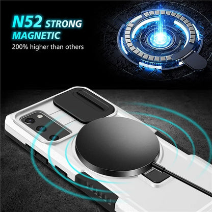 For Samsung Galaxy S20 FE 4G / FE 5G / S20 Lite / S20 FE 2022 Magnetic Case PC+TPU Phone Shell with Slide Camera Lid  /  White