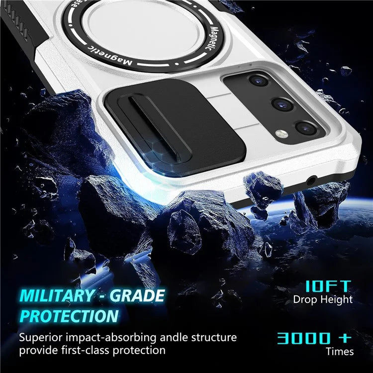 For Samsung Galaxy S20 FE 4G / FE 5G / S20 Lite / S20 FE 2022 Magnetic Case PC+TPU Phone Shell with Slide Camera Lid  /  White