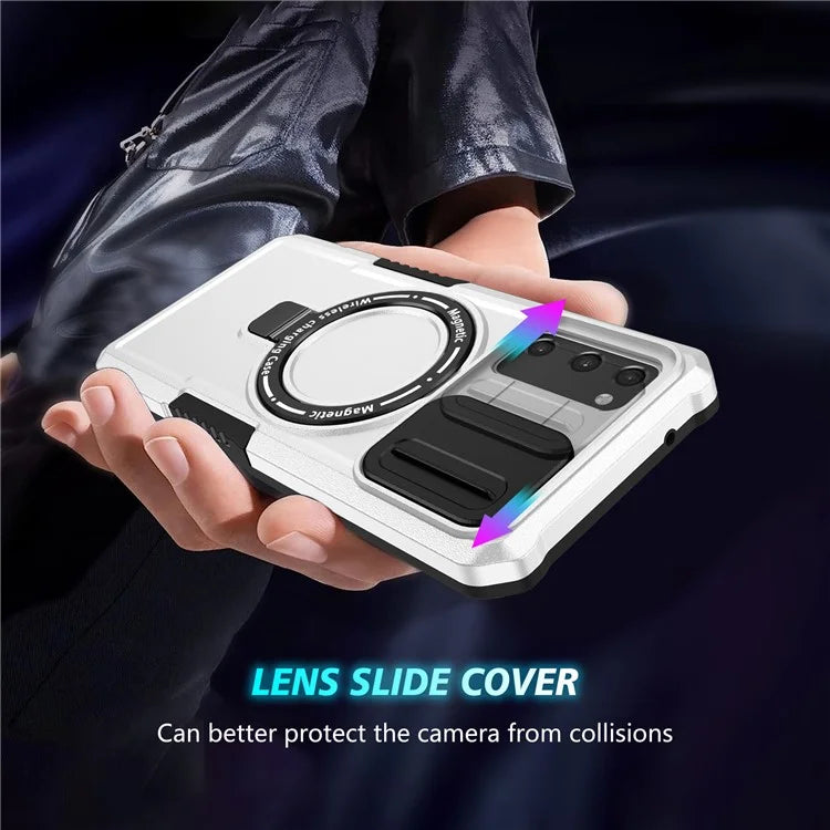 For Samsung Galaxy S20 FE 4G / FE 5G / S20 Lite / S20 FE 2022 Magnetic Case PC+TPU Phone Shell with Slide Camera Lid  /  White