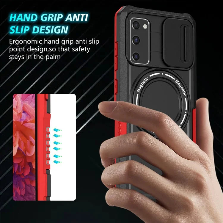 For Samsung Galaxy S20 FE 4G / FE 5G / S20 Lite / S20 FE 2022 Magnetic Case PC+TPU Phone Shell with Slide Camera Lid