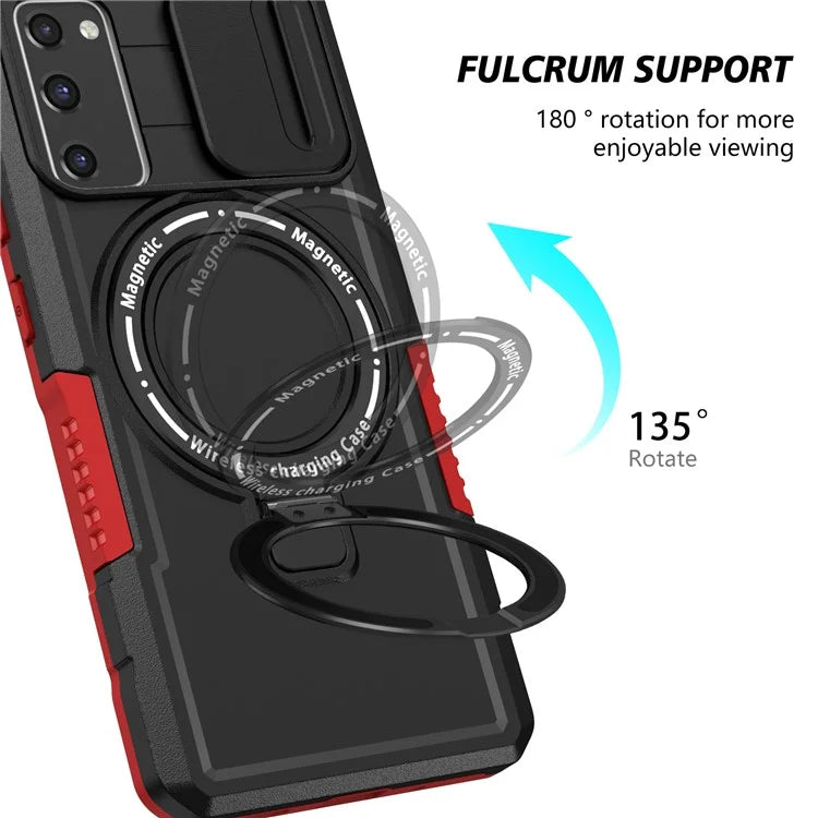 For Samsung Galaxy S20 FE 4G / FE 5G / S20 Lite / S20 FE 2022 Magnetic Case PC+TPU Phone Shell with Slide Camera Lid