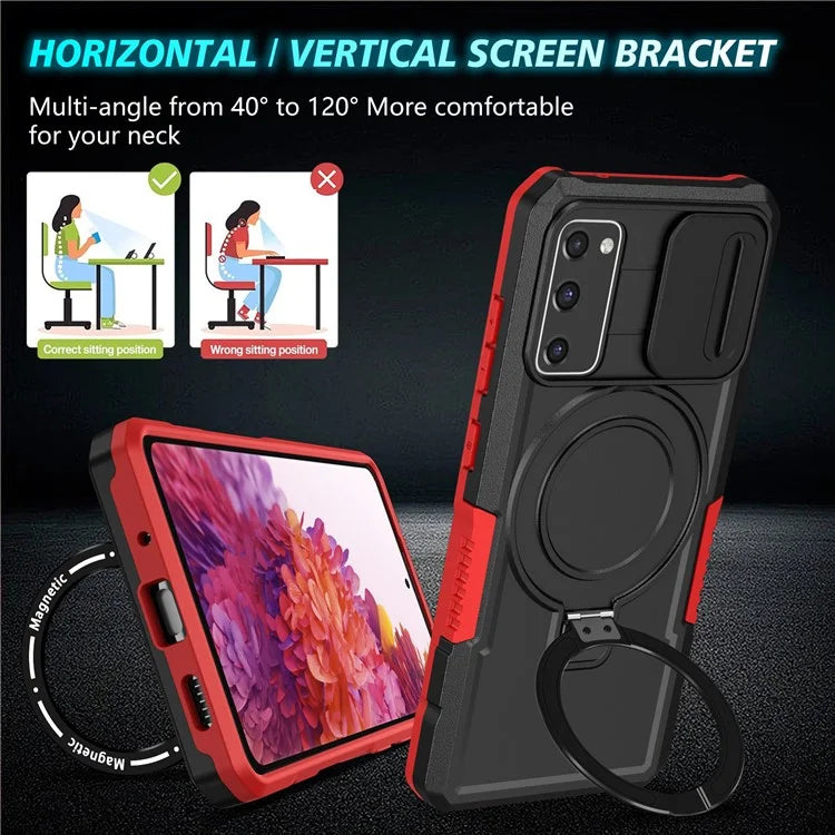 For Samsung Galaxy S20 FE 4G / FE 5G / S20 Lite / S20 FE 2022 Magnetic Case PC+TPU Phone Shell with Slide Camera Lid