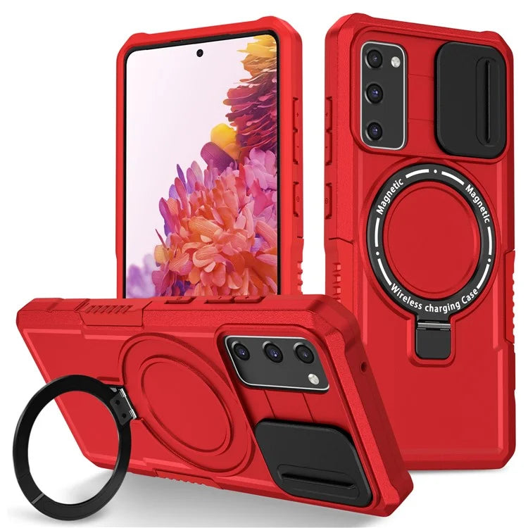 For Samsung Galaxy S20 FE 4G / FE 5G / S20 Lite / S20 FE 2022 Magnetic Case PC+TPU Phone Shell with Slide Camera Lid