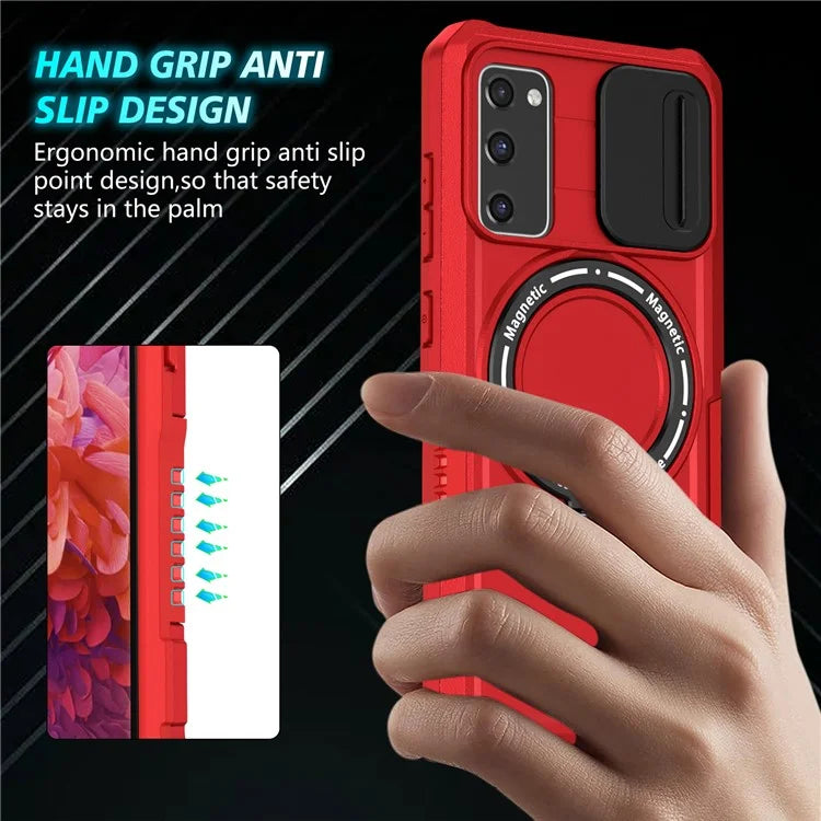 For Samsung Galaxy S20 FE 4G / FE 5G / S20 Lite / S20 FE 2022 Magnetic Case PC+TPU Phone Shell with Slide Camera Lid