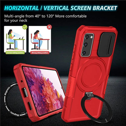 For Samsung Galaxy S20 FE 4G / FE 5G / S20 Lite / S20 FE 2022 Magnetic Case PC+TPU Phone Shell with Slide Camera Lid
