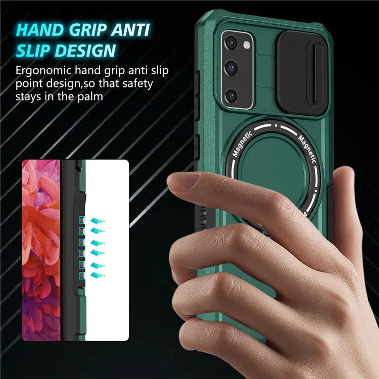For Samsung Galaxy S20 FE 4G / FE 5G / S20 Lite / S20 FE 2022 Magnetic Case PC+TPU Phone Shell with Slide Camera Lidish Green