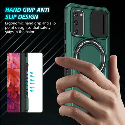For Samsung Galaxy S20 FE 4G / FE 5G / S20 Lite / S20 FE 2022 Magnetic Case PC+TPU Phone Shell with Slide Camera Lidish Green