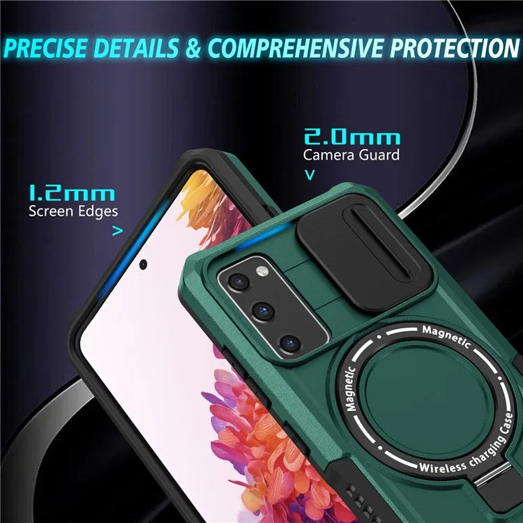 For Samsung Galaxy S20 FE 4G / FE 5G / S20 Lite / S20 FE 2022 Magnetic Case PC+TPU Phone Shell with Slide Camera Lidish Green