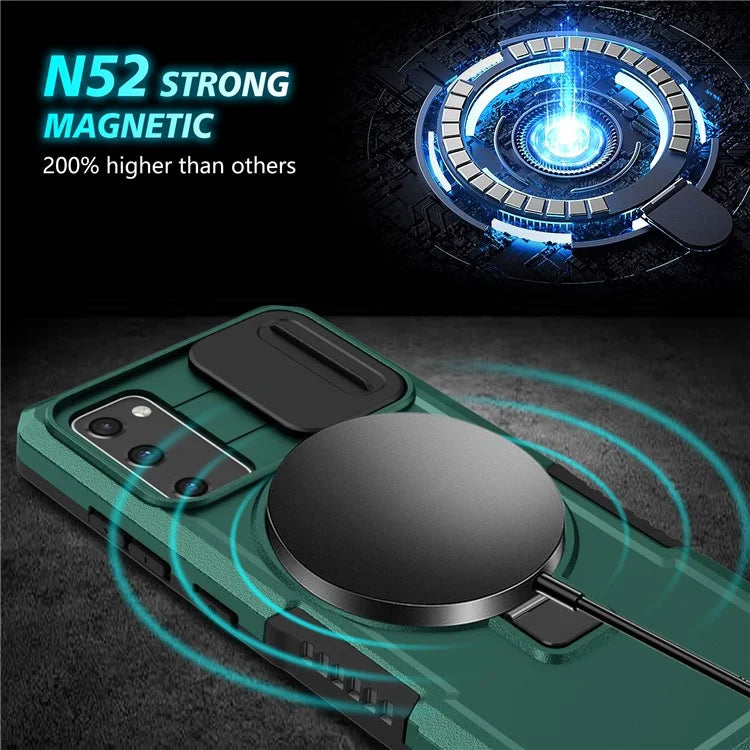 For Samsung Galaxy S20 FE 4G / FE 5G / S20 Lite / S20 FE 2022 Magnetic Case PC+TPU Phone Shell with Slide Camera Lidish Green