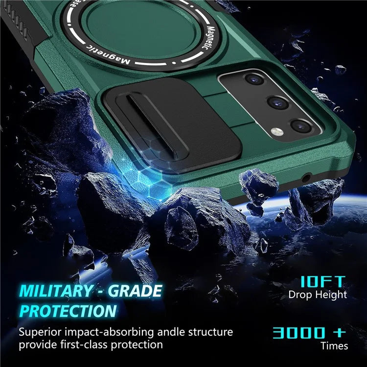 For Samsung Galaxy S20 FE 4G / FE 5G / S20 Lite / S20 FE 2022 Magnetic Case PC+TPU Phone Shell with Slide Camera Lidish Green