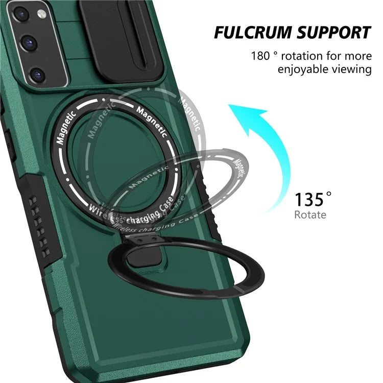 For Samsung Galaxy S20 FE 4G / FE 5G / S20 Lite / S20 FE 2022 Magnetic Case PC+TPU Phone Shell with Slide Camera Lidish Green