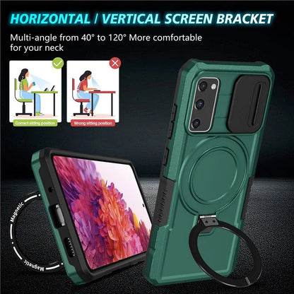 For Samsung Galaxy S20 FE 4G / FE 5G / S20 Lite / S20 FE 2022 Magnetic Case PC+TPU Phone Shell with Slide Camera Lidish Green