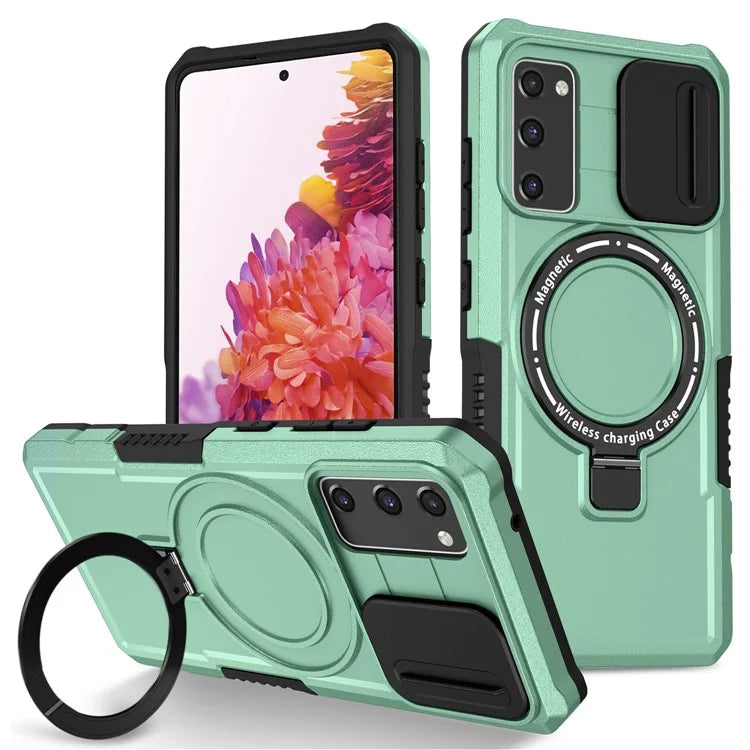 For Samsung Galaxy S20 FE 4G / FE 5G / S20 Lite / S20 FE 2022 Magnetic Case PC+TPU Phone Shell with Slide Camera Lid