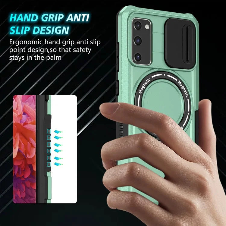 For Samsung Galaxy S20 FE 4G / FE 5G / S20 Lite / S20 FE 2022 Magnetic Case PC+TPU Phone Shell with Slide Camera Lid