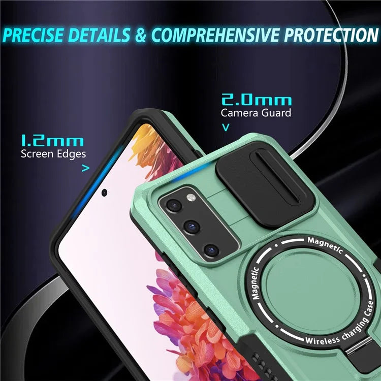 For Samsung Galaxy S20 FE 4G / FE 5G / S20 Lite / S20 FE 2022 Magnetic Case PC+TPU Phone Shell with Slide Camera Lid