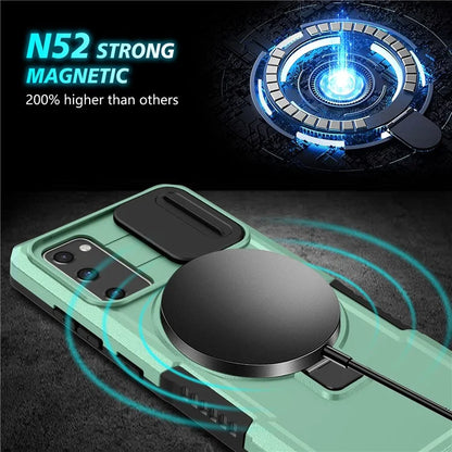 For Samsung Galaxy S20 FE 4G / FE 5G / S20 Lite / S20 FE 2022 Magnetic Case PC+TPU Phone Shell with Slide Camera Lid