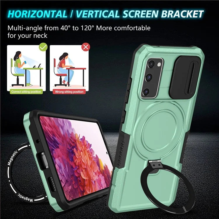 For Samsung Galaxy S20 FE 4G / FE 5G / S20 Lite / S20 FE 2022 Magnetic Case PC+TPU Phone Shell with Slide Camera Lid