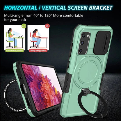 For Samsung Galaxy S20 FE 4G / FE 5G / S20 Lite / S20 FE 2022 Magnetic Case PC+TPU Phone Shell with Slide Camera Lid