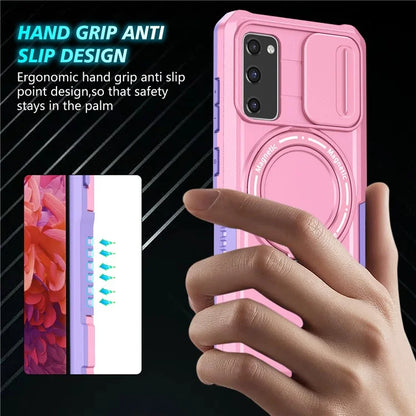 For Samsung Galaxy S20 FE 4G / FE 5G / S20 Lite / S20 FE 2022 Magnetic Case PC+TPU Phone Shell with Slide Camera Lid
