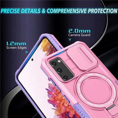 For Samsung Galaxy S20 FE 4G / FE 5G / S20 Lite / S20 FE 2022 Magnetic Case PC+TPU Phone Shell with Slide Camera Lid