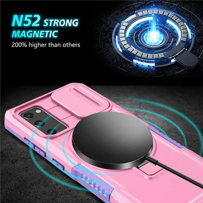 For Samsung Galaxy S20 FE 4G / FE 5G / S20 Lite / S20 FE 2022 Magnetic Case PC+TPU Phone Shell with Slide Camera Lid