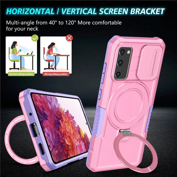 For Samsung Galaxy S20 FE 4G / FE 5G / S20 Lite / S20 FE 2022 Magnetic Case PC+TPU Phone Shell with Slide Camera Lid