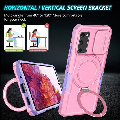 For Samsung Galaxy S20 FE 4G / FE 5G / S20 Lite / S20 FE 2022 Magnetic Case PC+TPU Phone Shell with Slide Camera Lid