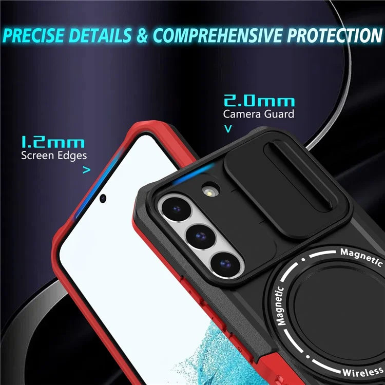 For Samsung Galaxy S22 5G Case PC+TPU Magnetic Phone Shell with Slide Camera Lid