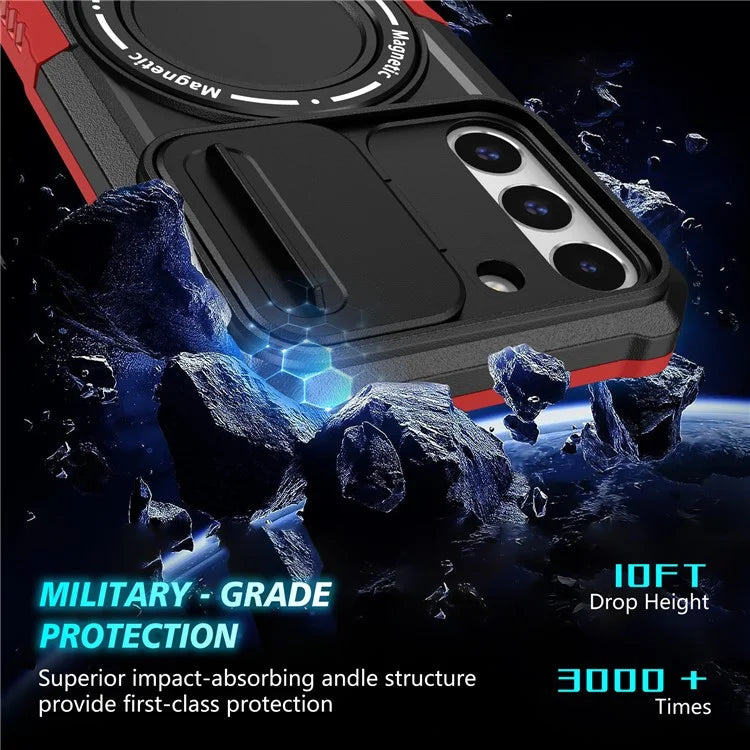 For Samsung Galaxy S22 5G Case PC+TPU Magnetic Phone Shell with Slide Camera Lid