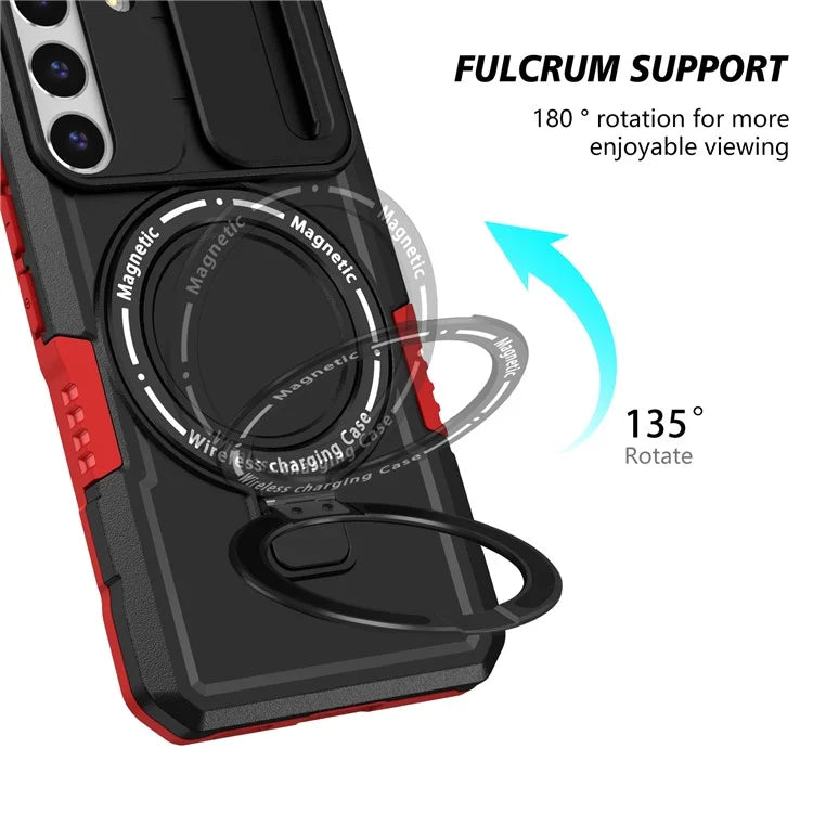 For Samsung Galaxy S22 5G Case PC+TPU Magnetic Phone Shell with Slide Camera Lid