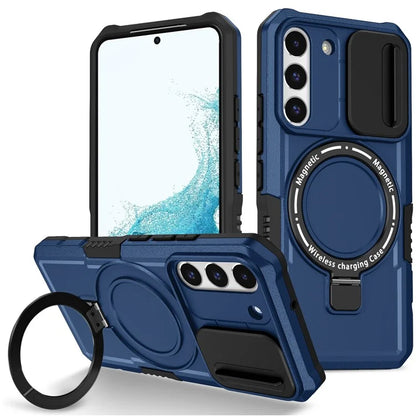 For Samsung Galaxy S22 5G Case PC+TPU Magnetic Phone Shell with Slide Camera Lid
