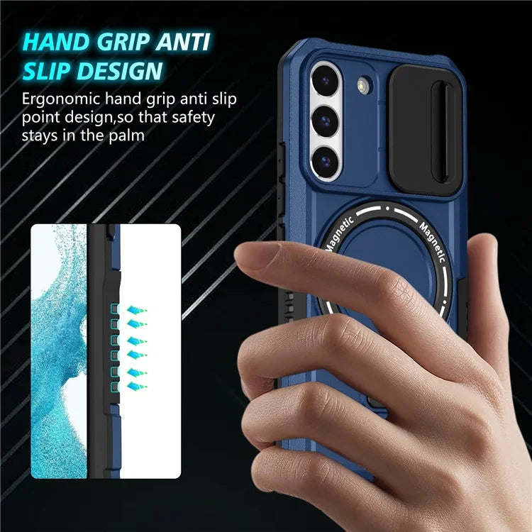 For Samsung Galaxy S22 5G Case PC+TPU Magnetic Phone Shell with Slide Camera Lid