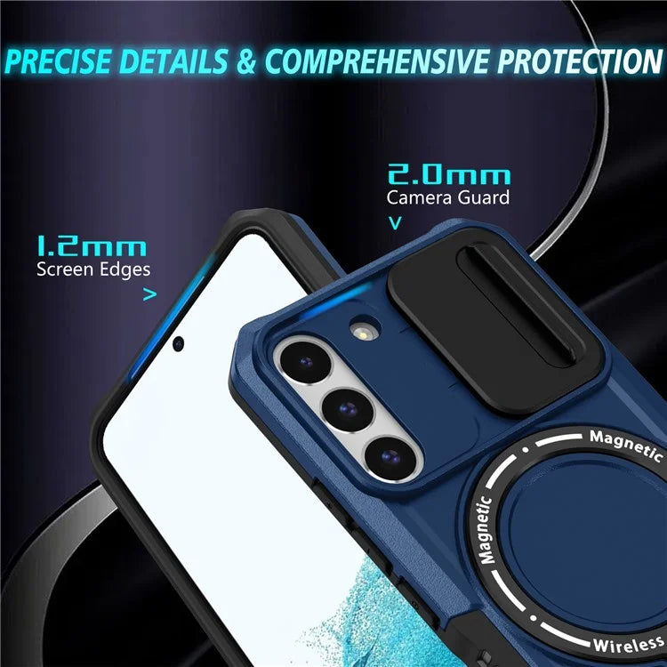 For Samsung Galaxy S22 5G Case PC+TPU Magnetic Phone Shell with Slide Camera Lid