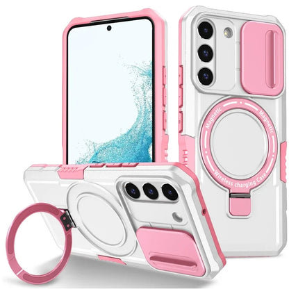 For Samsung Galaxy S22 5G Case PC+TPU Magnetic Phone Shell with Slide Camera Lid