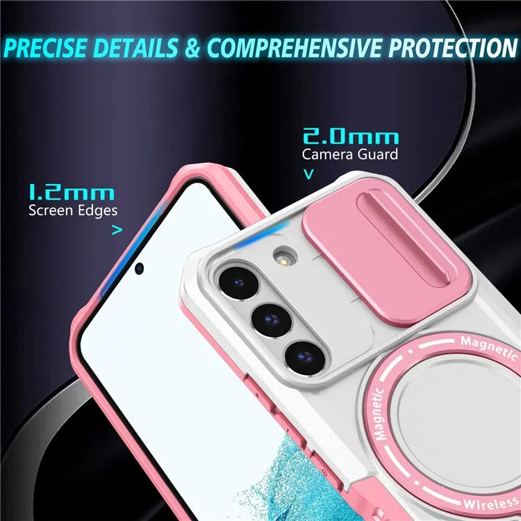 For Samsung Galaxy S22 5G Case PC+TPU Magnetic Phone Shell with Slide Camera Lid