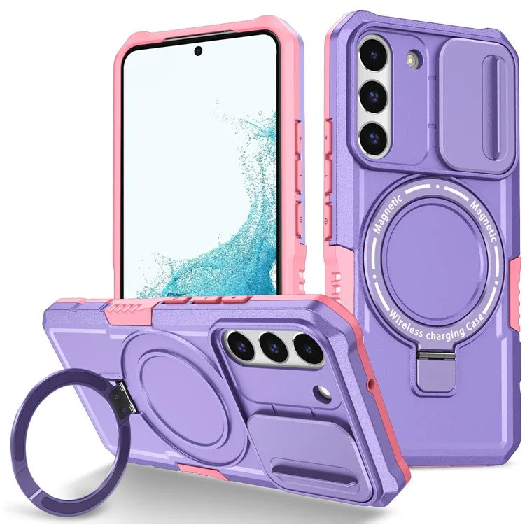 For Samsung Galaxy S22 5G Case PC+TPU Magnetic Phone Shell with Slide Camera Lid