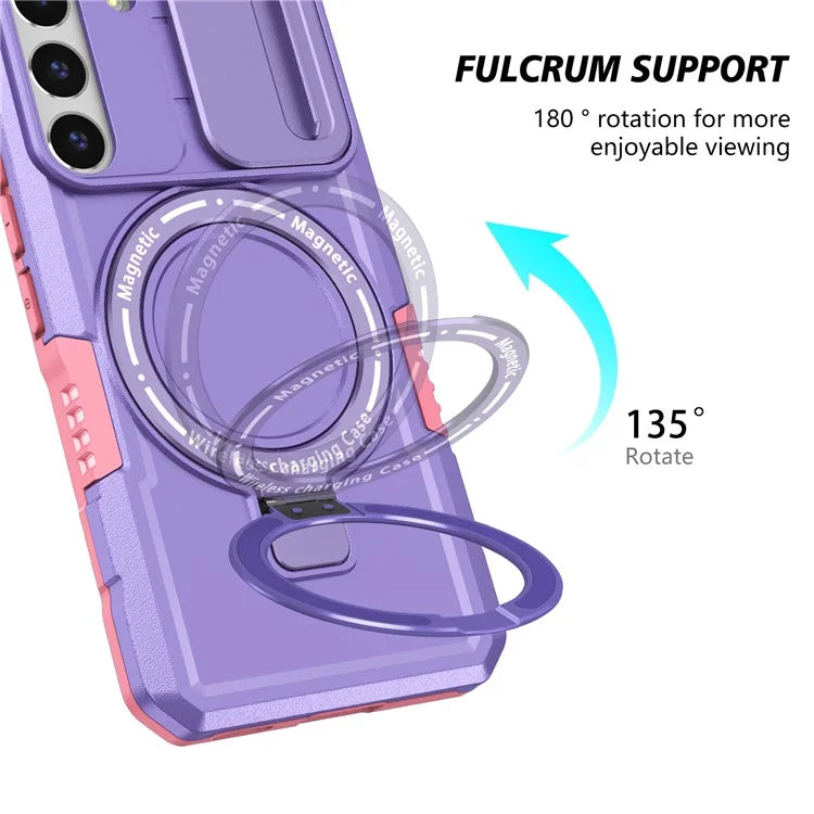 For Samsung Galaxy S22 5G Case PC+TPU Magnetic Phone Shell with Slide Camera Lid