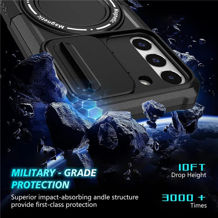 For Samsung Galaxy S22 5G Case PC+TPU Magnetic Phone Shell with Slide Camera Lid