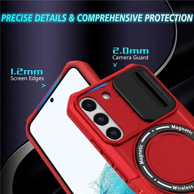 For Samsung Galaxy S22 5G Case PC+TPU Magnetic Phone Shell with Slide Camera Lid